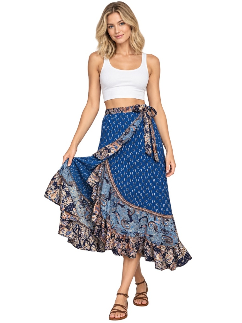 Christian Siriano Boho Wrap Skirt w/ Sash Patchwork Prints Paisley Floral